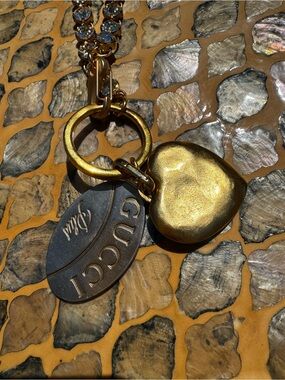 Vintage hardware  Gold Tone Heart and Oval Logo and rhinestone necklace